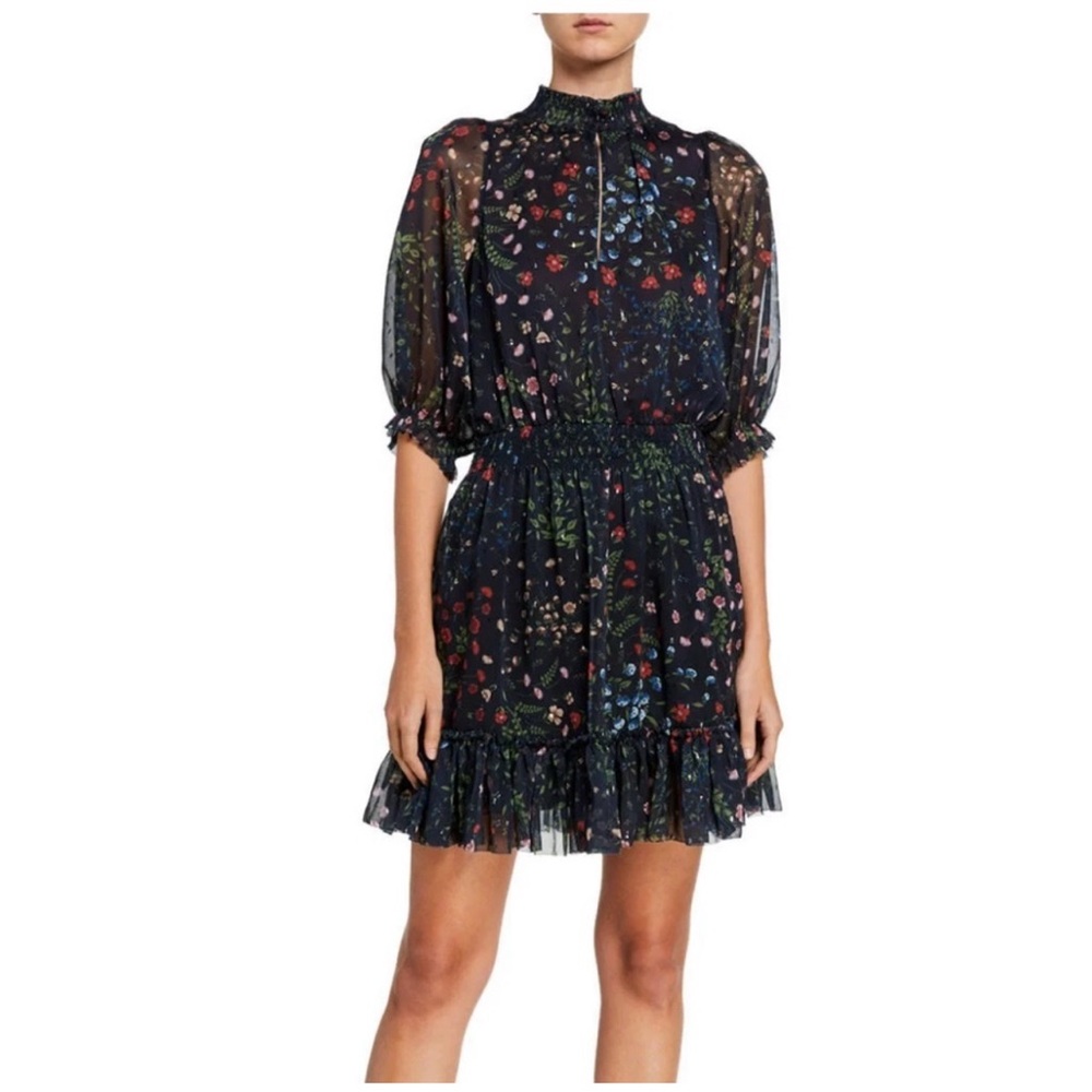 Joie SHIMA Smocked Details Dress 3/4 Sleeves Floral Smocked Waist Small